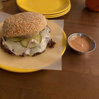 INDAY All Day - Lamb Smash Burger - the sauce was great and flavors were unique and delicious - Indian Near Me - Brooklyn, New York