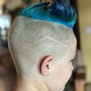 D’luxe Salon Spa Barber - Custom color/cut - blue ombré by Danielle on my son.  He loves it! - Hair Salons Near Me - Lomita, California