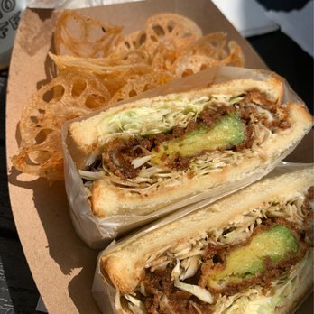 Momonoki - Fried Avocado Shiitake Sando with Lotus Root Chips - Cafes Near Me - Atlanta, Georgia Momonoki - Fried Avocado Shiitake Sando with Lotus Root Chips - Cafes Near Me - Atlanta, Georgia