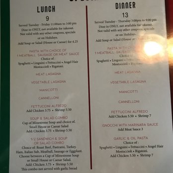 Avolio's Italian Restaurant - "Lunch & Dinner Specials" menu (as of 5/11/2023) - Italian Near Me - Covina, California