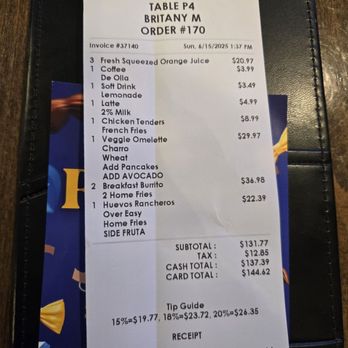Casa Canela - Bill, with an extra charge for using a card - Mexican Near Me - Stevenson Ranch, California