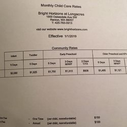 Bright Horizons at Longacres - The 2019 Bright Horizons Longacres rates