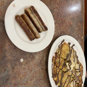 Blackberry Cafe - Nutella and banana crepes with sausage links (friend's dish) - Breakfast & Brunch Near Me - Chandler, Arizona
