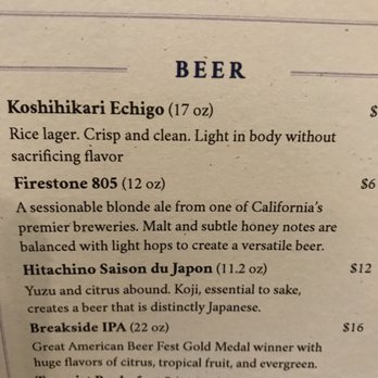 Senia - Beer Menu - Cocktail Bars Near Me - Honolulu, Hawaii