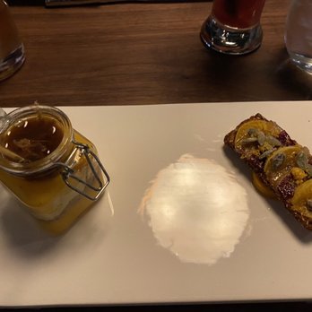 Partage - Duck three ways - confit, foie gras with butternut squash mousse and a breakfast inspired crostini with smoked duck and butternut squash - French Near Me - Las Vegas, Nevada