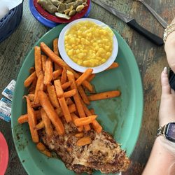Cookie Jar Cafe - Grilled Chicken, sweet potato fries, corn and beans