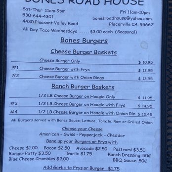 Bones Roadhouse - the price of the burgers - American Near Me - Placerville, California