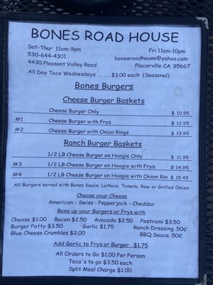 Menu photo 6 Bones Roadhouse Placerville, CA