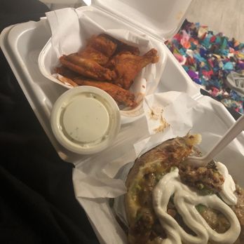 9er's Grill - Chopped bbq potato and wings. Added my own sour cream. Wings were good but I could have went without the potato. - American Near Me - Houston, Texas 9er's Grill - Chopped bbq potato and wings. Added my own sour cream. Wings were good but I could have went without the potato. - American Near Me - Houston, Texas
