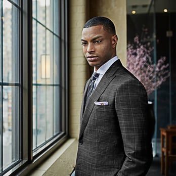 Black Lapel - Gray Windowpane Suit with Shadow Check - Formal Wear Near Me - New York, New York Black Lapel - Gray Windowpane Suit with Shadow Check - Formal Wear Near Me - New York, New York