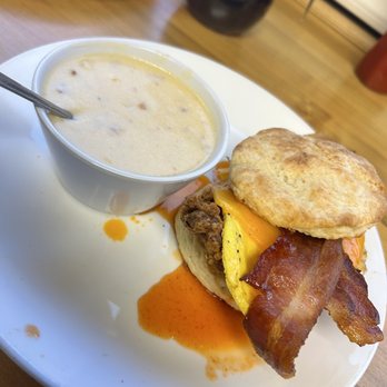 Bread and Butter Kitchen - Southern Chicken Biscuit with a side of sausage gravy - Breakfast & Brunch Near Me - Annapolis, Maryland