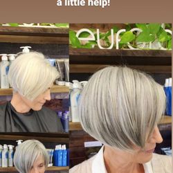 Bleach & Brawn - Low lights in white hair add dimension and movement
Hair by Connie K