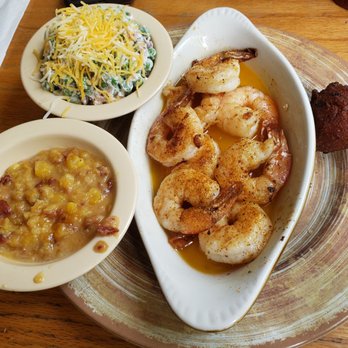 Rustic River Restaurant - Shrimp scampi with corn pudding and pea salad - American Near Me - Tazewell, Tennessee Rustic River Restaurant - Shrimp scampi with corn pudding and pea salad - American Near Me - Tazewell, Tennessee