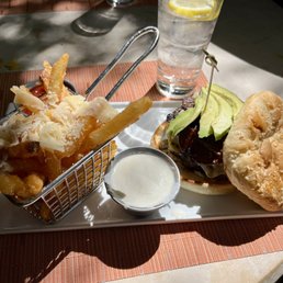 Green Chile cheeseburger with truffle fries Green Chile cheeseburger with truffle fries