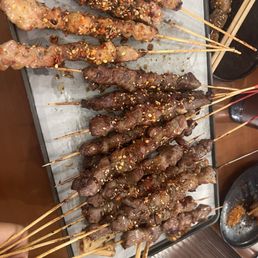 The chicken and beef skewers The chicken and beef skewers