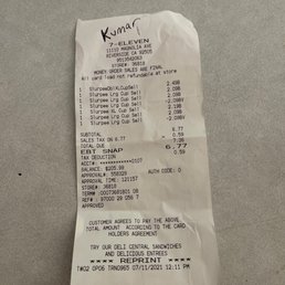 Reprinted receipt. Not the original because Kumar crumpled it with out even asking me if I wanted the receipt. Reprinted receipt. Not the original because Kumar crumpled it with out even asking me if I wanted the receipt.