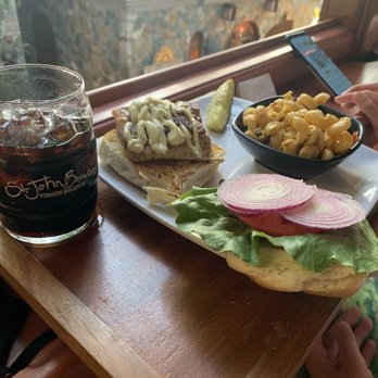 The Tap Room - House root beer soda and blackened mahi Mahi sandwich. Large portion! - Breweries Near Me - St John, Virgin Islands