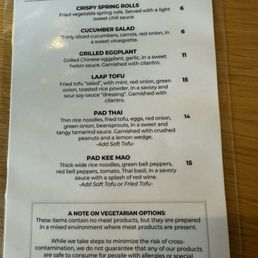 Vegetarian menu