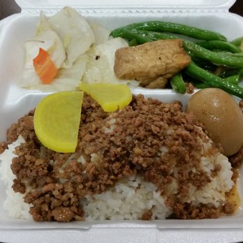 Tainan Bistro - Rou zhao fan / minced pork rice ($4.50) - excellent. Very aromatic and packed with five-spice. Super $value - Taiwanese Near Me - Houston, Texas