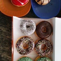 Dunkin Donuts - It's a sticky, gooey, unhealthy breakfast, but hubby and the kids are happy ;-)