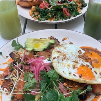 The Well - Chilaquiles, salmon entree, kickstart juice, and hydrate juice - Gluten-Free Near Me - Austin, Texas The Well - Chilaquiles, salmon entree, kickstart juice, and hydrate juice - Gluten-Free Near Me - Austin, Texas
