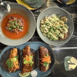 Short Rib Quesabirria Taco , tuna ceviche, shrimp bowl