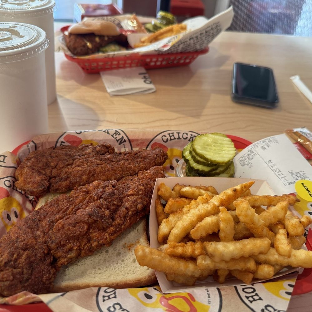 Dave's Hot Chicken - Dave's #1 2 Tenders w/ Fries and extra pickles I went with the level of spice being a medium. - Chicken Shop Near Me - Hurst, Texas Dave's Hot Chicken - Dave's #1 2 Tenders w/ Fries and extra pickles I went with the level of spice being a medium. - Chicken Shop Near Me - Hurst, Texas
