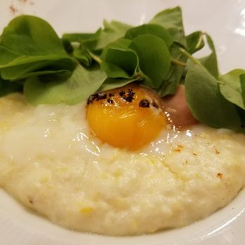 FLX Table - Smoked polenta, 64 degree egg, truffle, and foie. - New American Near Me - Geneva, New York