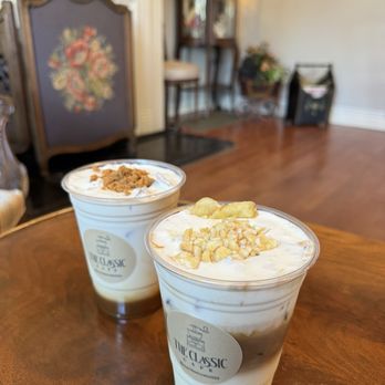 The Classic Cafe - Minions iced latte and Salty Toffee Latte - Coffee & Tea Near Me - Fullerton, California