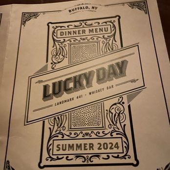 Lucky Day Whiskey Bar - Front of menu - Whiskey Bars Near Me - Buffalo, New York Lucky Day Whiskey Bar - Front of menu - Whiskey Bars Near Me - Buffalo, New York