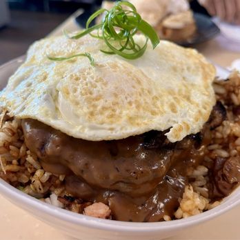 My Cafe - loco moco, over easy egg and fried rice underneath - Breakfast & Brunch Near Me - Kapolei, Hawaii My Cafe - loco moco, over easy egg and fried rice underneath - Breakfast & Brunch Near Me - Kapolei, Hawaii