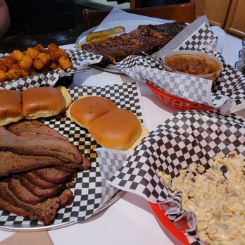 Satchmo's - Satchmo's brisket (1 #), tater tots, full rack of ribs, pint of smoked beans, and 1/2 pint potato salad. - Cajun/Creole Near Me - Flagstaff, Arizona Satchmo's - Satchmo's brisket (1 #), tater tots, full rack of ribs, pint of smoked beans, and 1/2 pint potato salad. - Cajun/Creole Near Me - Flagstaff, Arizona
