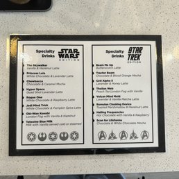 Specialty drinks menu