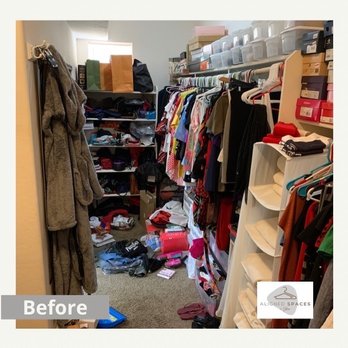 Aligned Spaces by Shaw - My closet before - Home Organization Near Me
