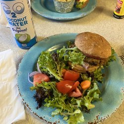 Whole Earth Cafe - Lentil burger on whole wheat sprouted bun and side salad!!!