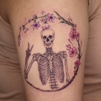 Inkxtreme Tattoo - Skeleton with floral design. - Tattoo Near Me - Upland, California Inkxtreme Tattoo - Skeleton with floral design. - Tattoo Near Me - Upland, California