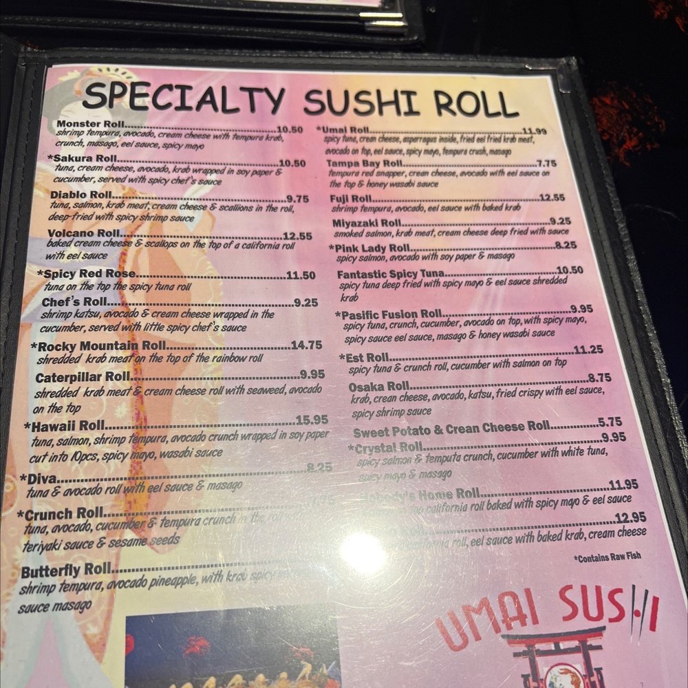 Speacialty Sushi roll menu Speacialty Sushi roll menu
