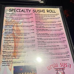 Speacialty Sushi roll menu