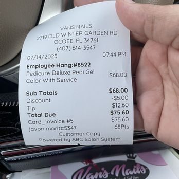 Van's Nail - Receipt - Nail Salons Near Me - Ocoee, Florida