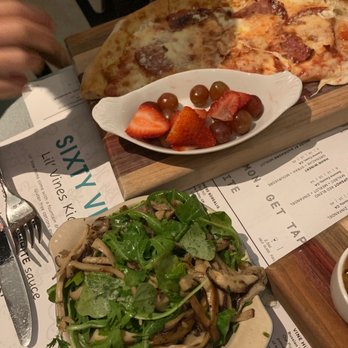 Sixty Vines - Kids pizza and side of mushrooms - Wine Bars Near Me - Houston, Texas