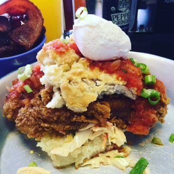 Biscuit Head - This is the Catfish Biscuit. The catfish was cooked well. It also has a Cajun slaw, tomato and a poached egg with a fresh creole gravy. - Cafes Near Me - Asheville, North Carolina Biscuit Head - This is the Catfish Biscuit. The catfish was cooked well. It also has a Cajun slaw, tomato and a poached egg with a fresh creole gravy. - Cafes Near Me - Asheville, North Carolina