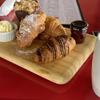 Cafe Le Reve - Fresh Pastry Board Almond, chocolate, plain croissants, muffin, butter & jam. - Breakfast & Brunch Near Me - Riverside, California Cafe Le Reve - Fresh Pastry Board Almond, chocolate, plain croissants, muffin, butter & jam. - Breakfast & Brunch Near Me - Riverside, California