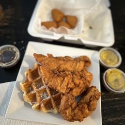 Tenders and waffle lunch deal and Mac n cheese bites Tenders and waffle lunch deal and Mac n cheese bites