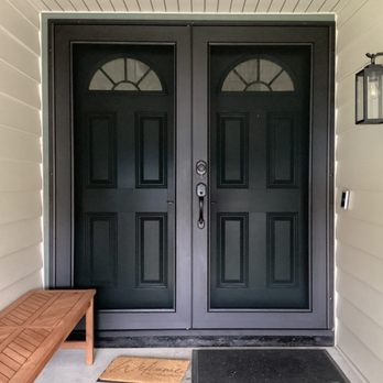 Den Defenders Security Doors - Professional security screen door installation for French set front doors in Houston. Viewguard style pictured. - Door Sales/Installation Near Me - Houston, Texas Den Defenders Security Doors - Professional security screen door installation for French set front doors in Houston. Viewguard style pictured. - Door Sales/Installation Near Me - Houston, Texas