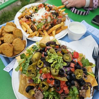 Burger Barn - Carne Asada Nachos and Carne Asada Fries!  Oh, and a side of fried pickles.  Just what the doctor ordered!  LOL - Burgers Near Me - Bridgeport, California