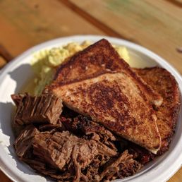 Brisket and pot roast with potato salad Brisket and pot roast with potato salad