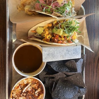Velvet Taco - Quesa Birria and Mexi-Cali Shrimp Tacos with Elote (GF) (V) † - New American Near Me - Chicago, Illinois Velvet Taco - Quesa Birria and Mexi-Cali Shrimp Tacos with Elote (GF) (V) † - New American Near Me - Chicago, Illinois