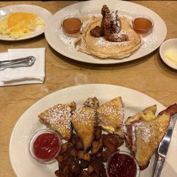 Monte Cristo Sandwich Fried Chicken & Buttermilk Pancakes w/ scrambled Farm Fresh Eggs* ** Monte Cristo Sandwich Fried Chicken & Buttermilk Pancakes w/ scrambled Farm Fresh Eggs* **