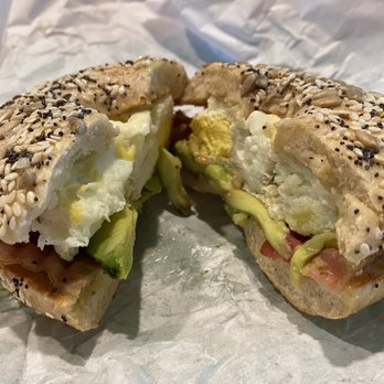 Benny's Bagels - Everything bagel with bacon, egg, and avocado - Bagels Near Me - McKinney, Texas Benny's Bagels - Everything bagel with bacon, egg, and avocado - Bagels Near Me - McKinney, Texas