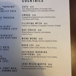 Cocktail menu Cocktail menu